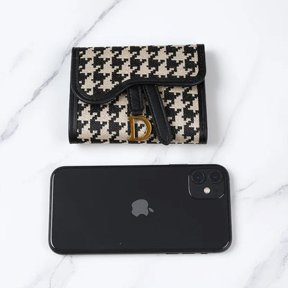 Women's Vintage Houndstooth Wallet – D-Clip Coin Purse & Card Holder