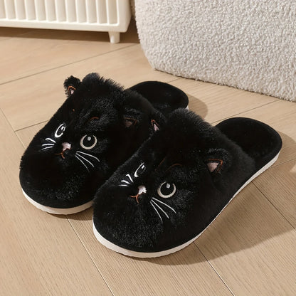 Women's Plush Cat Slippers – Cozy Non-Slip Indoor House Shoes