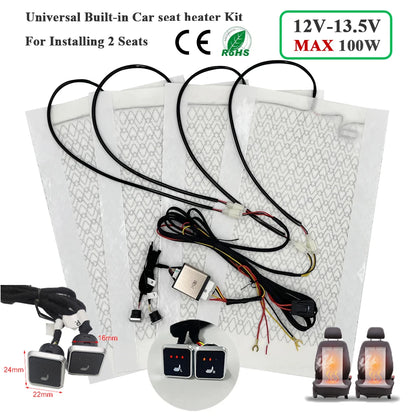 Car Seat Heater Kit Universal 12V 100W Carbon Fiber Pads for 2 Seats