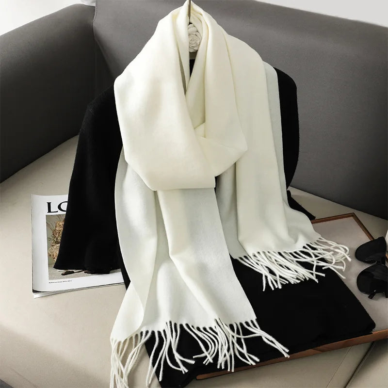 Women's Solid Cashmere Winter Scarf with Tassels – Warm Shawl Pashmina
