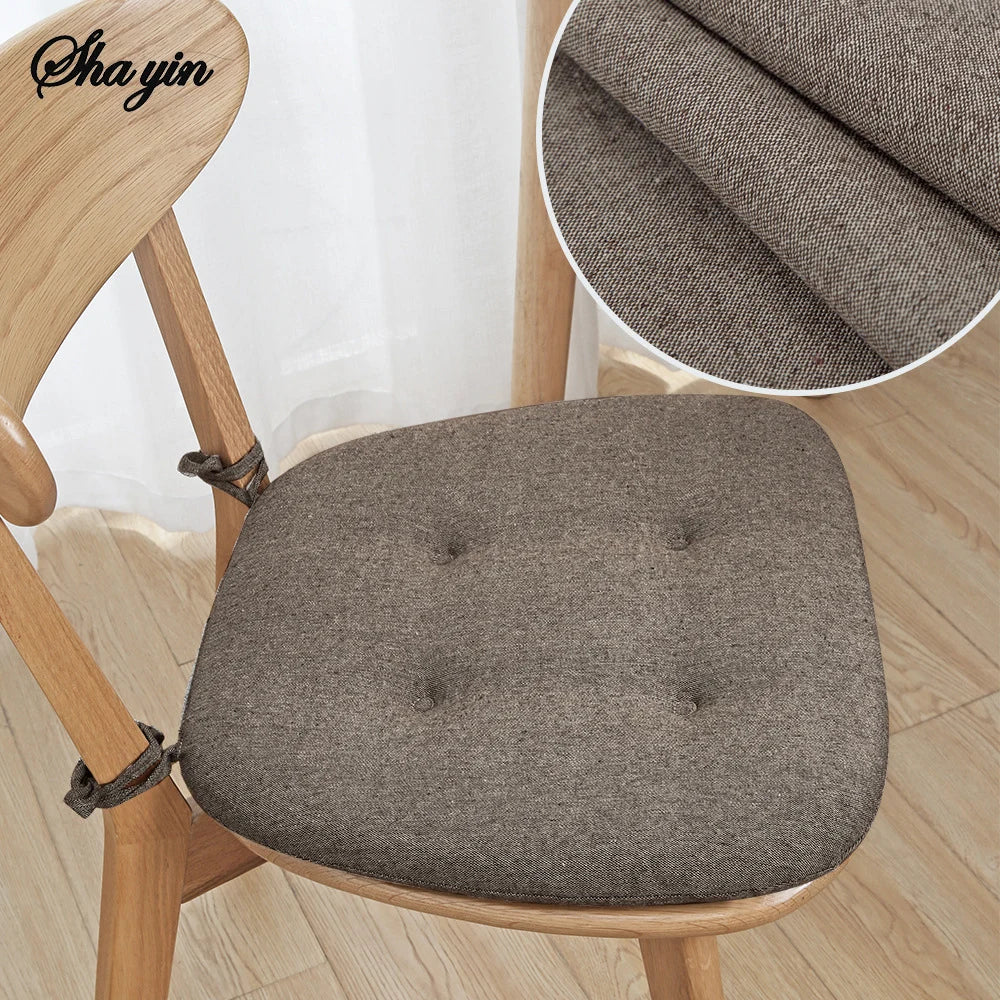 Cotton Linen Chair Cushion – Breathable U-Shape Seat Pad with Ties