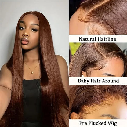 Chocolate Brown Bone Straight Lace Front Wig – Human Hair