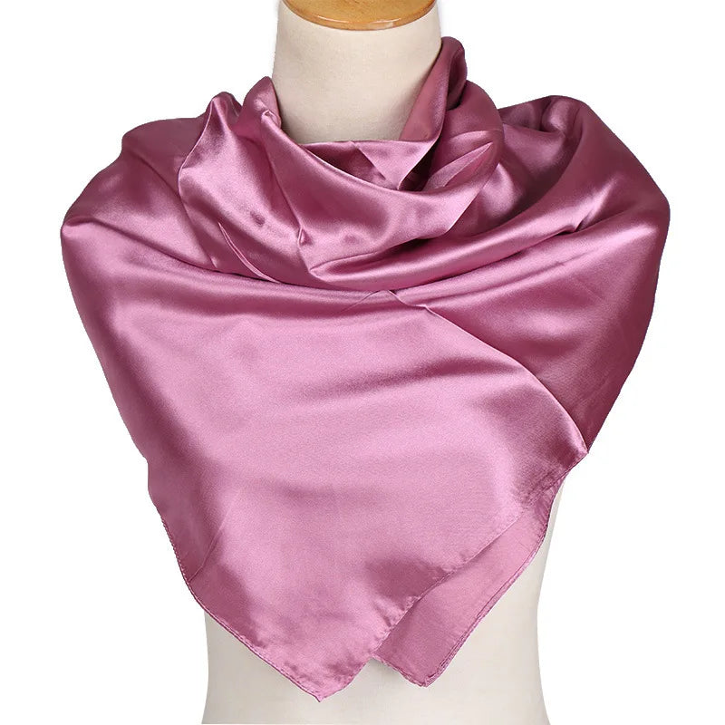 Satin Silk Scarf for Women – Solid Color Shawl & Hijab Wrap
