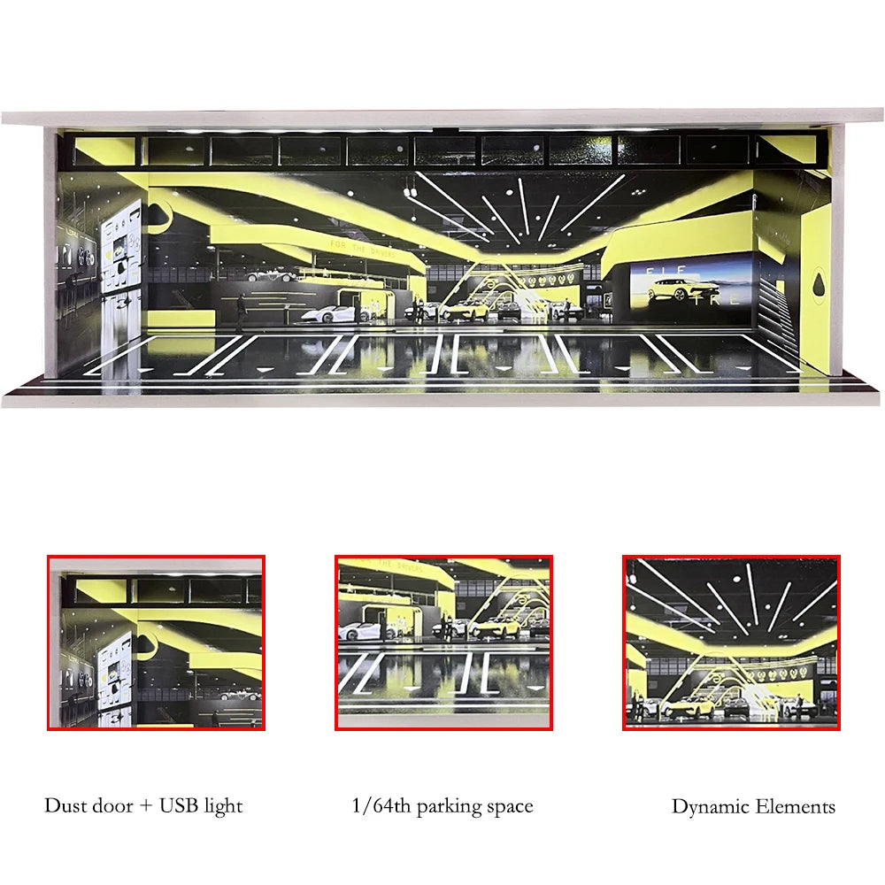 1/64 Scale Garage Diorama Display Case with USB LED Lights