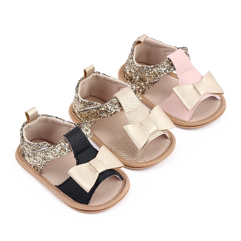 Baby Girl Glitter Bowknot Sandals – Anti-Slip Soft PU 0–18 Months