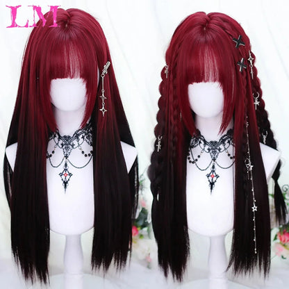 Cosplay Synthetic Wig with Bangs – Long Straight 24 Inch, Heat Resistant