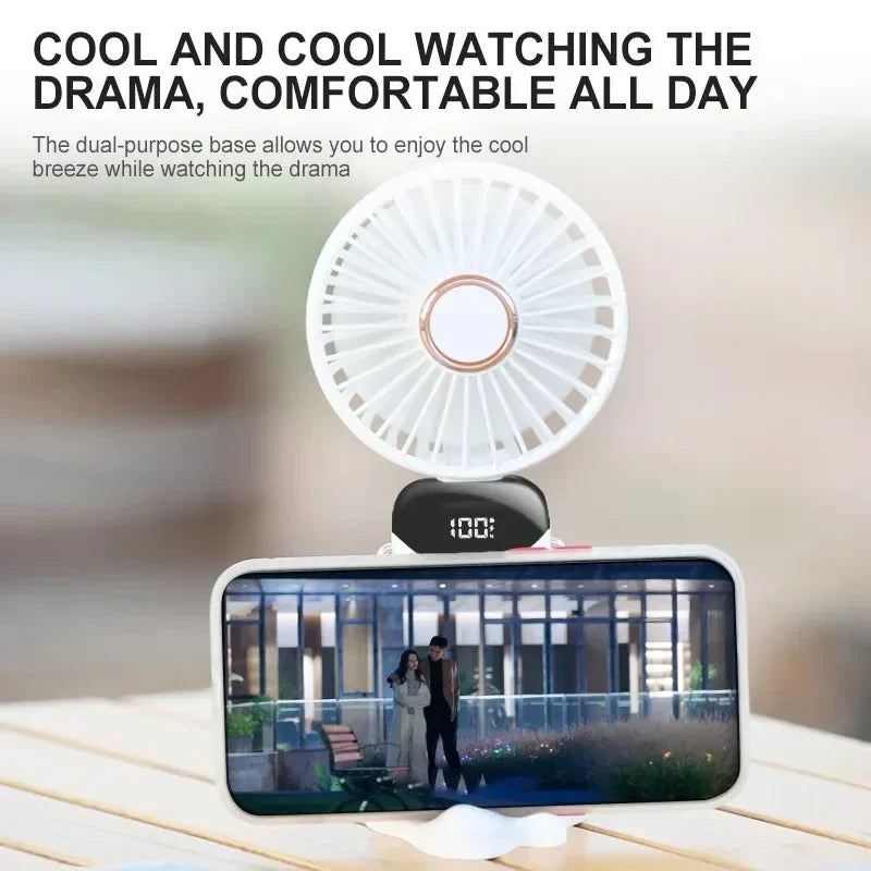 Handheld Mini Fan Foldable 5-Speed USB Rechargeable with Phone Stand & LED Display