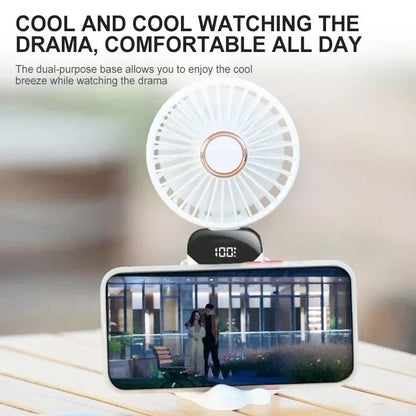 Handheld Mini Fan Foldable 5-Speed USB Rechargeable with Phone Stand & LED Display