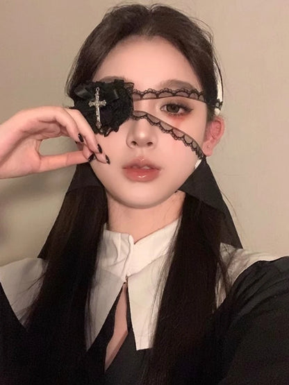 Lace Eye Mask with Cross & Bow – Gothic Lolita Halloween Accessory