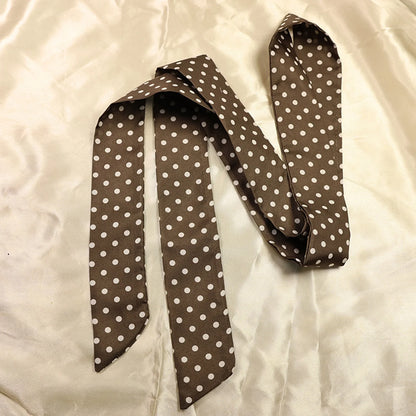 Silk Ribbon Neck Scarf for Women – Polka Dot Skinny Neckerchief & Bandana