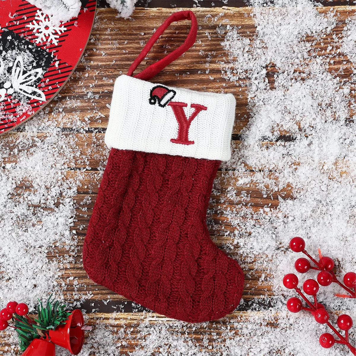 Christmas Alphabet Knit Stocking Ornament – 26 Letters