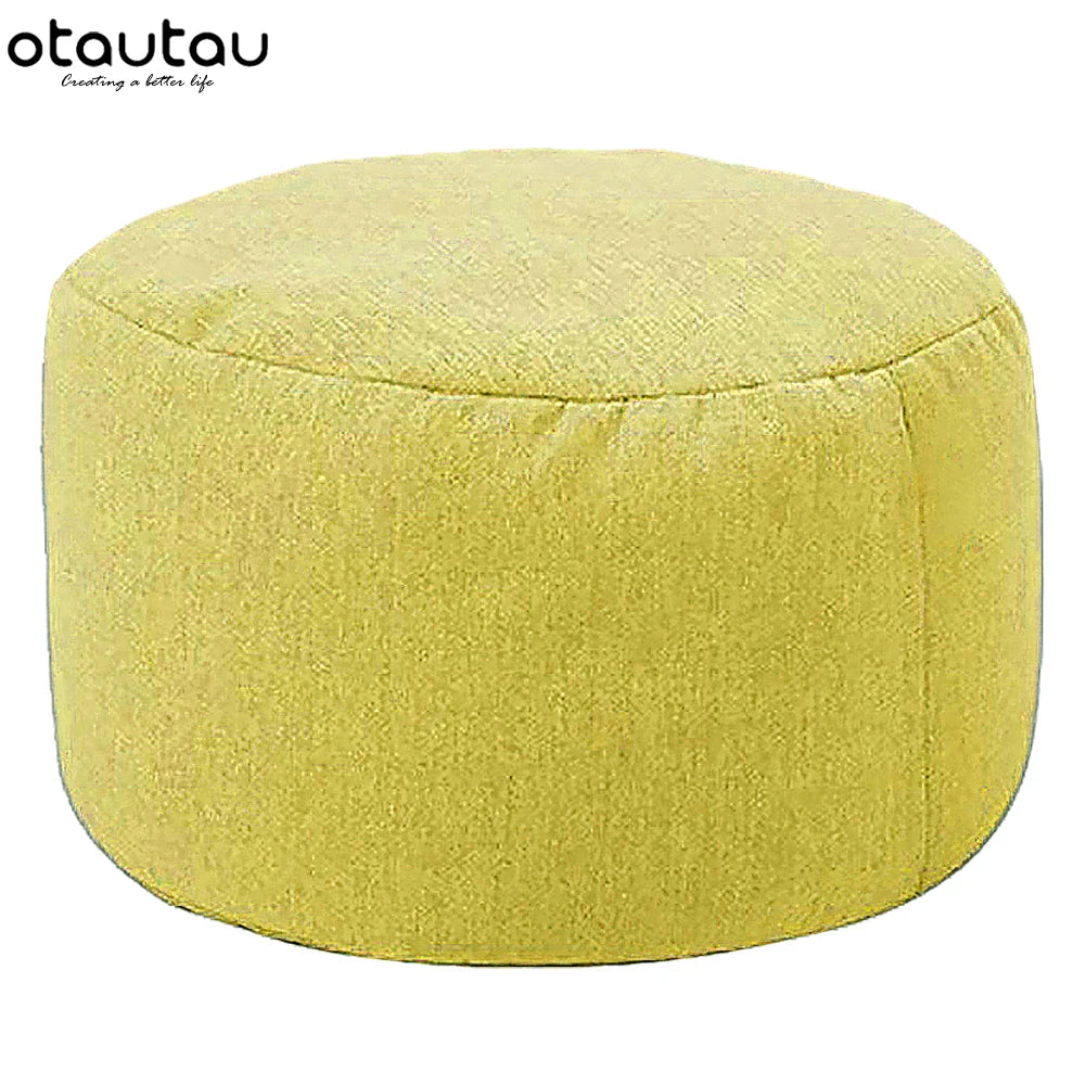 Round Linen Pouf Ottoman – Bean Bag Footstool Floor Cushion