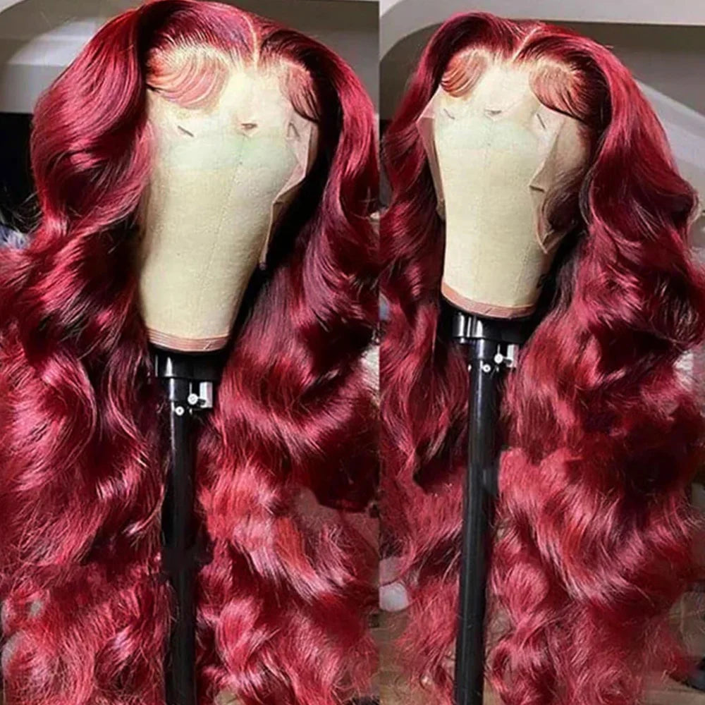 99J Burgundy Body Wave Lace Front Wig Human Hair 250% Density 13x4 HD Lace