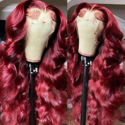 99J Burgundy Body Wave Lace Front Wig Human Hair 250% Density 13x4 HD Lace