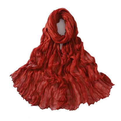 Women's Crinkle Cotton Voile Scarf – Lightweight Solid Color Shawl