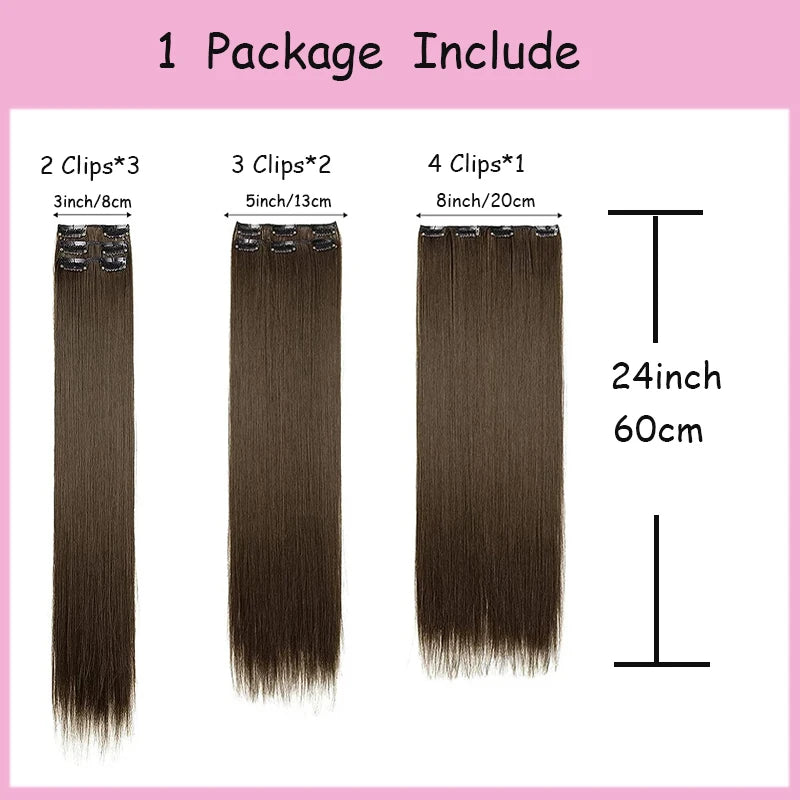 Clip-In Hair Extensions 6-Piece Set – Long Straight Synthetic Hair