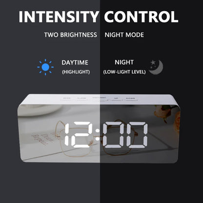 LED Mirror Alarm Clock with Temperature Display for Bedroom & Office