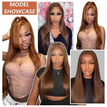 Chocolate Brown Straight Human Hair Wig 13x6 HD Lace Front