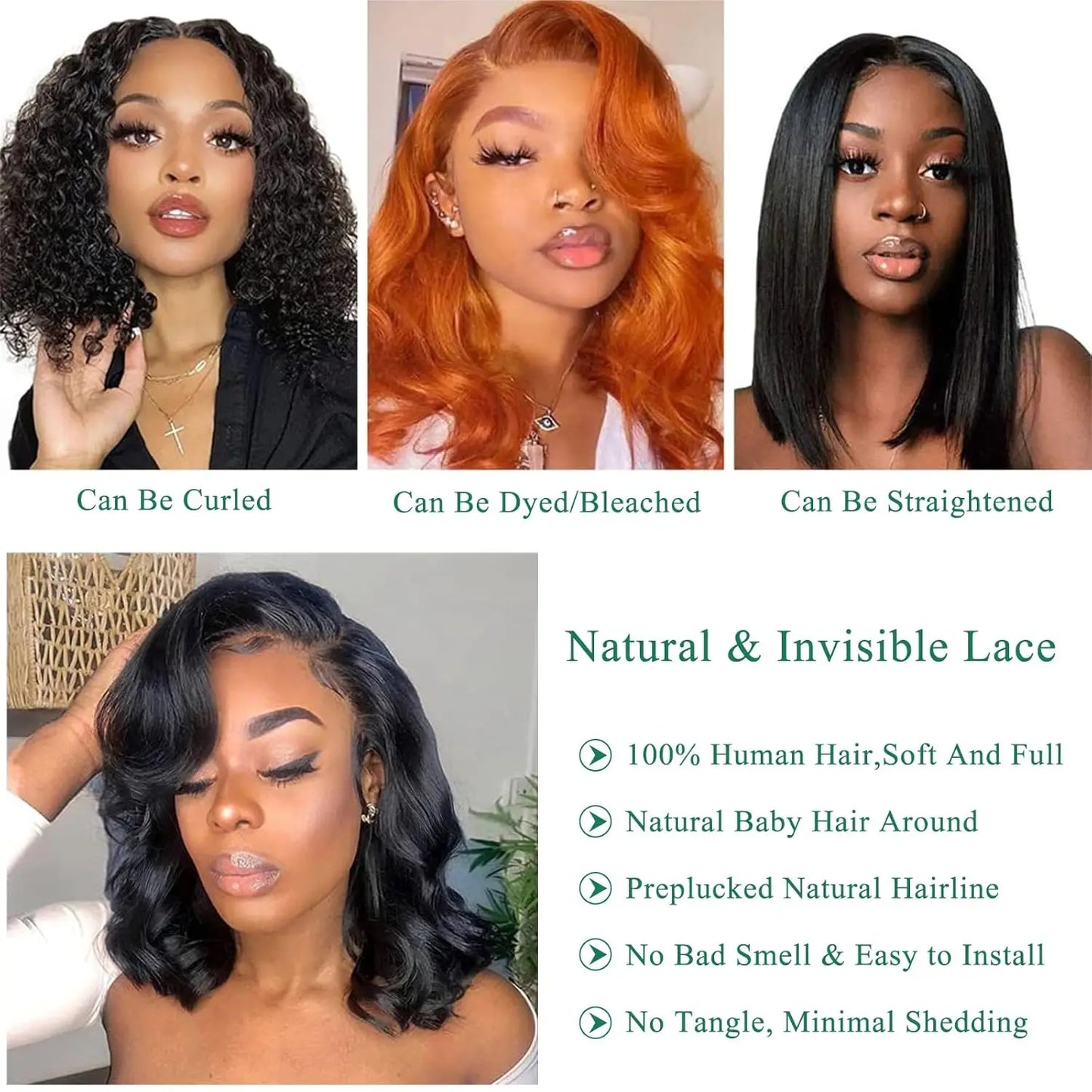 Body Wave Lace Front Wig Short Bob 250% Density Human Hair Glueless