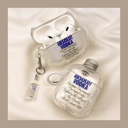 Vodka Bottle AirPods Case – Clear 3D Shape with Mini Bottle Keychain
