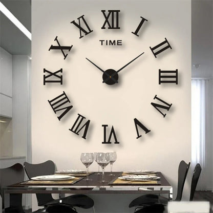 3D DIY Wall Clock – Large Roman Numerals Mirror Acrylic Self-Adhesive