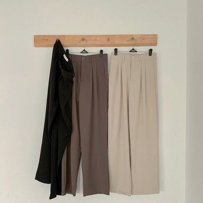 High Waist Straight Pants for Women – Loose Fit Office Trousers