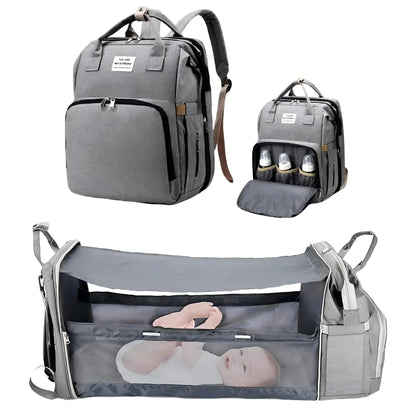 3-in-1 Diaper Bag Backpack with Foldable Baby Bed & USB Charge