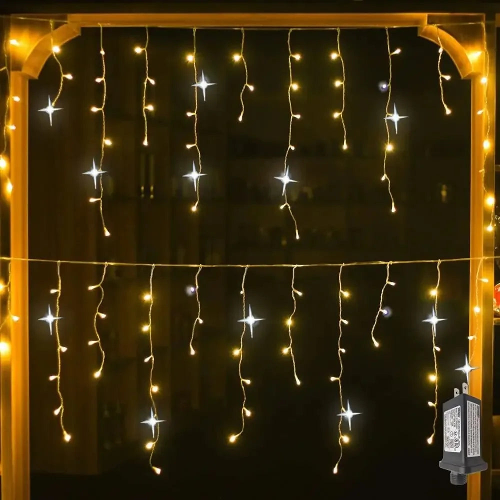 LED Icicle Curtain Fairy Lights Outdoor – Warm White Flash String Light
