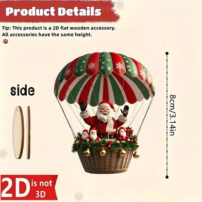 Christmas Wooden Air Balloon Ornaments – 10 Pcs Santa Claus Tree Pendants