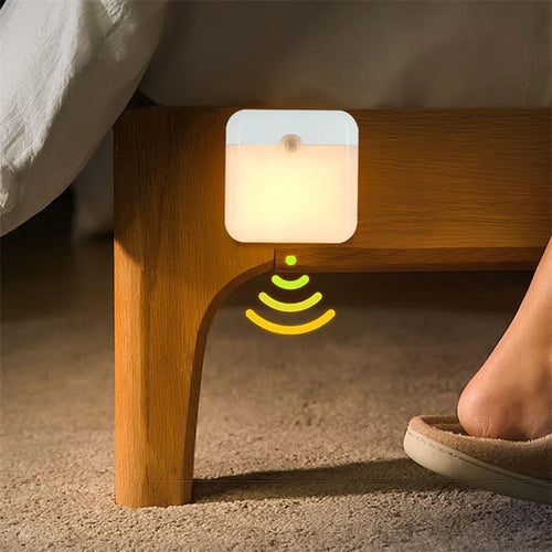 Motion Sensor Night Light – USB-C Rechargeable LED Square Lamp