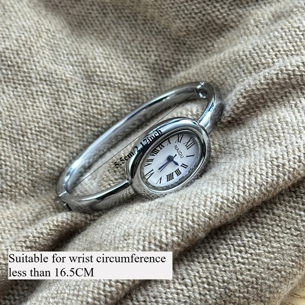 Gold Bangle Bracelet Watch for Women – Oval Dial, Roman Numerals