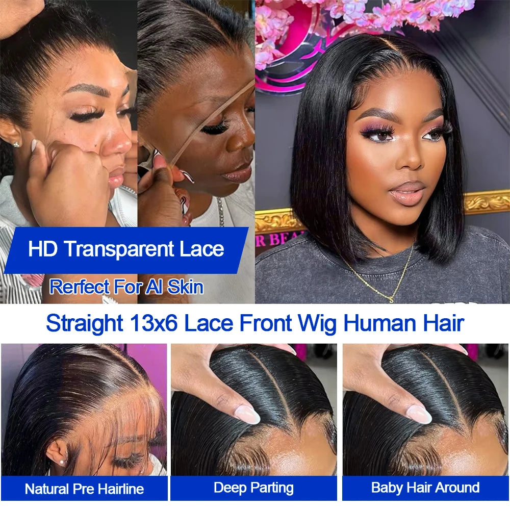 Bone Straight Short Bob HD Lace Front Human Hair Wig 13x4 13x6