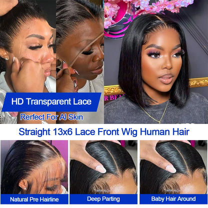Bone Straight Short Bob HD Lace Front Human Hair Wig 13x4 13x6
