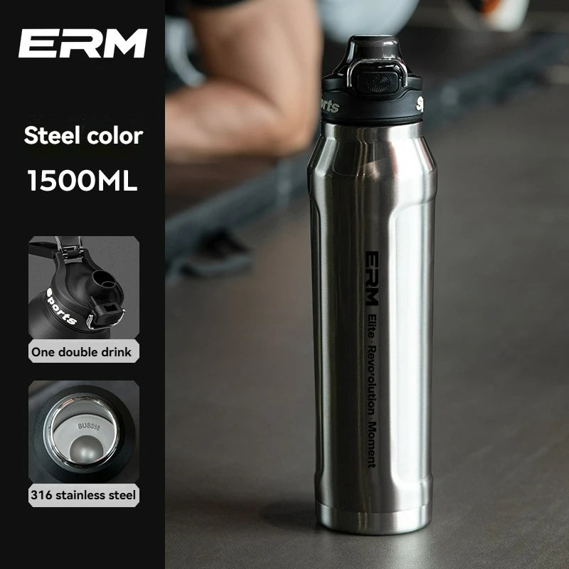 Insulated Sports Water Bottle Stainless Steel Double Wall with Handle