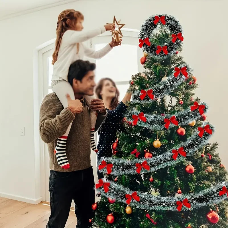 Christmas Tinsel Garland with Decorative Bows