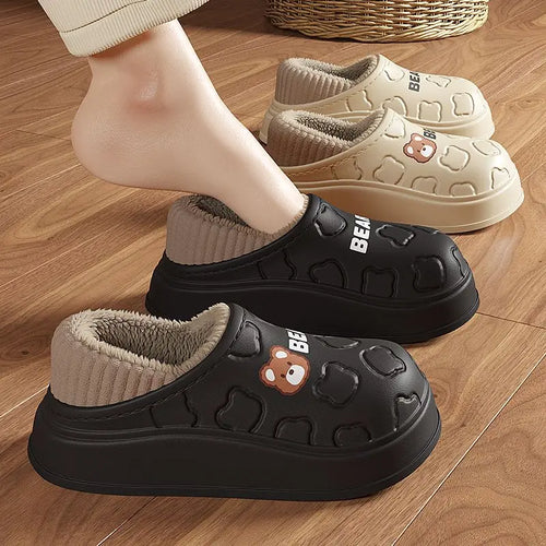 Waterproof Plush Bear Slippers – Warm Anti-Slip Indoor Outdoor Shoes