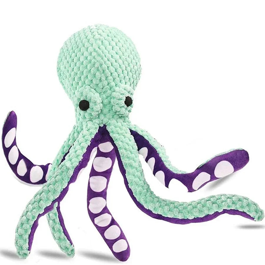 Squeaky Plush Octopus Dog Toy – Interactive Denim Chew Toy