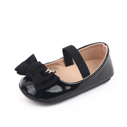 Baby Girl Bowknot Mary Jane Shoes – Soft PU Anti-Slip Sizes 17–19