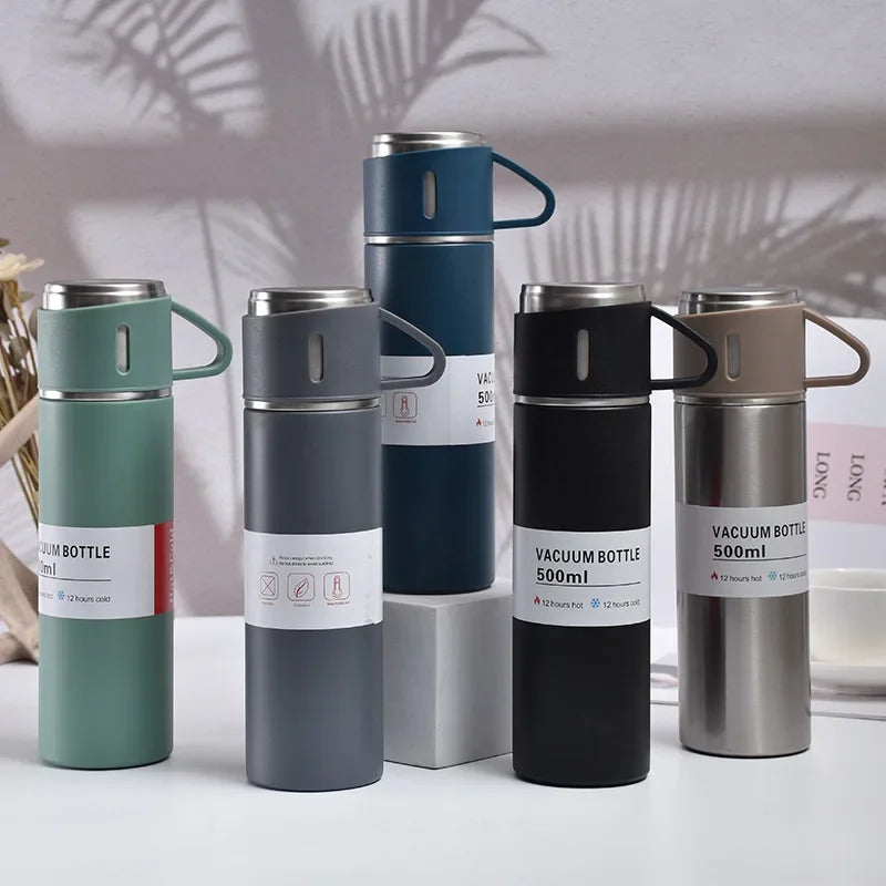 Vacuum Flask Gift Set with 3 Cups – Stainless Steel Thermos