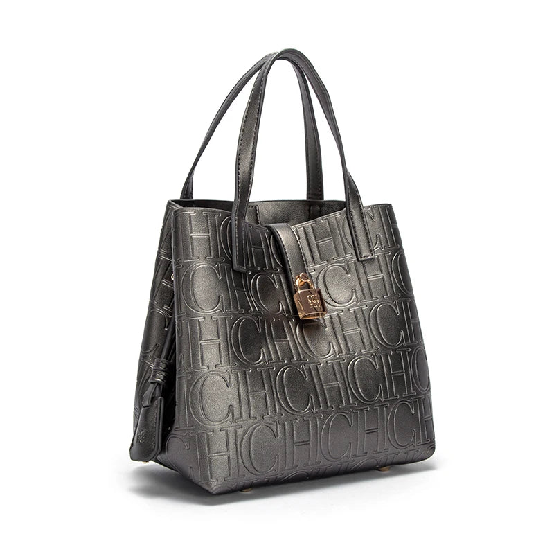 Large Capacity Women's Tote Bag with Monogram Embossed Design