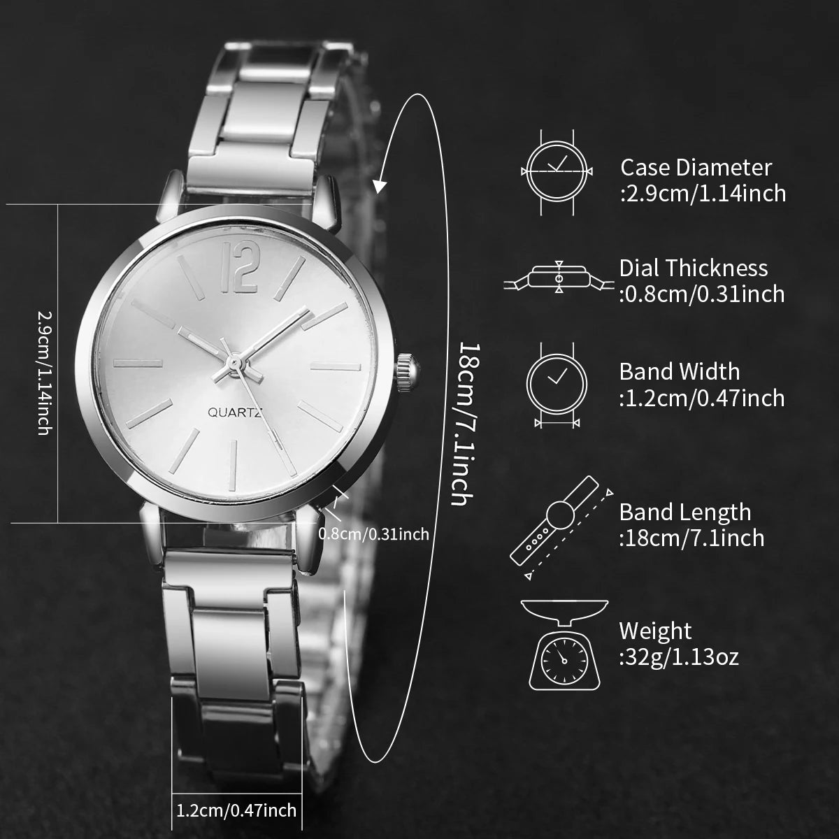 Women's Quartz Watch & Cuff Bracelet Set – 2 Piece