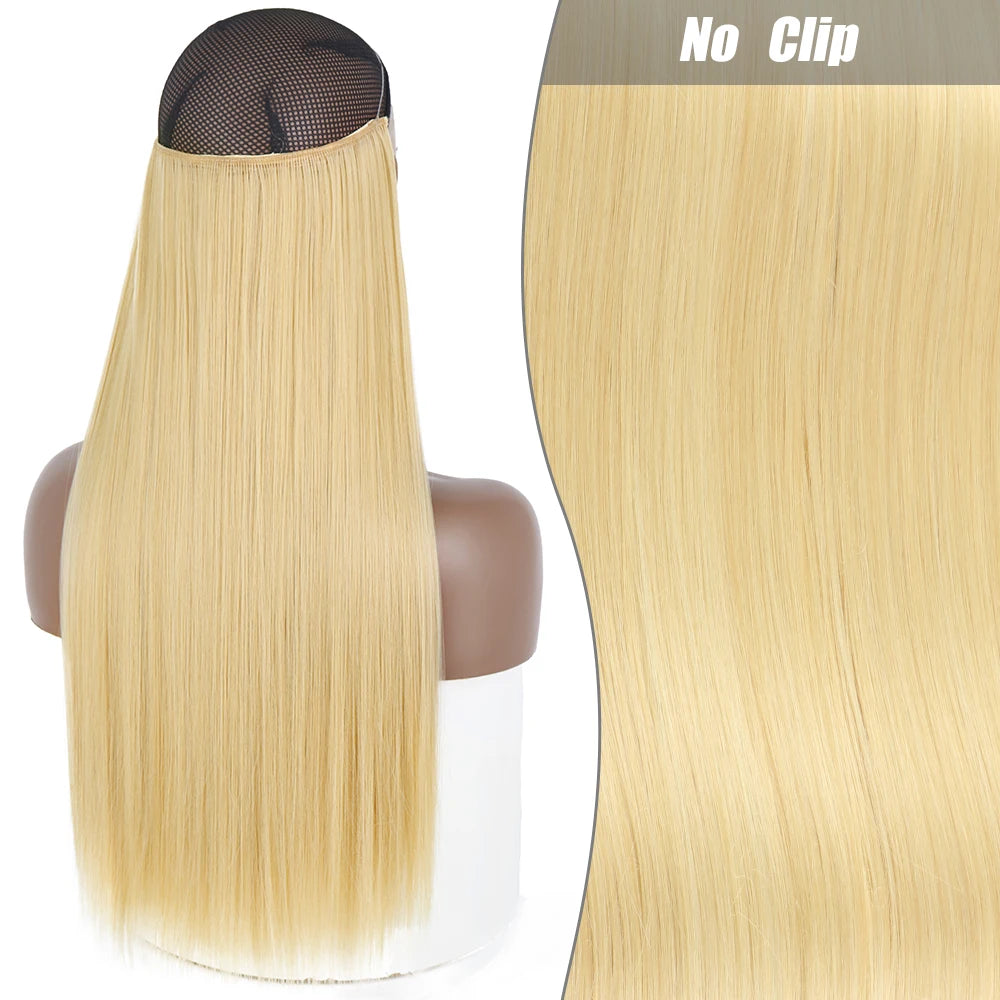 No-Clip Halo Hair Extensions – Long Wavy Synthetic Hairpiece