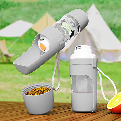 Portable Dog Water Bottle with Food Storage & Feeder Bowl – 500ml
