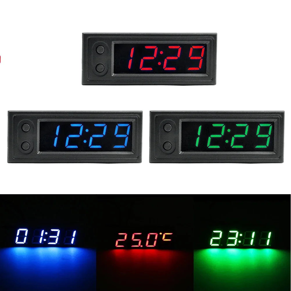 3-in-1 Car Digital Clock with Temperature Display & Voltmeter