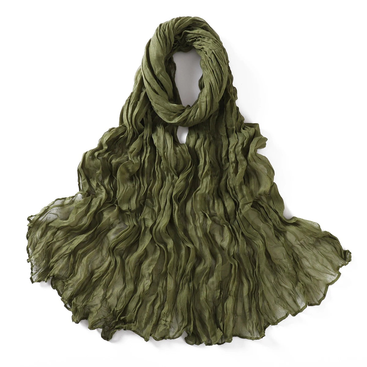 Women's Crinkle Cotton Voile Scarf – Lightweight Solid Color Shawl