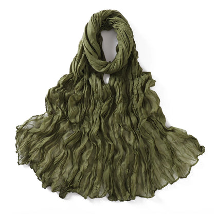 Women's Crinkle Cotton Voile Scarf – Lightweight Solid Color Shawl