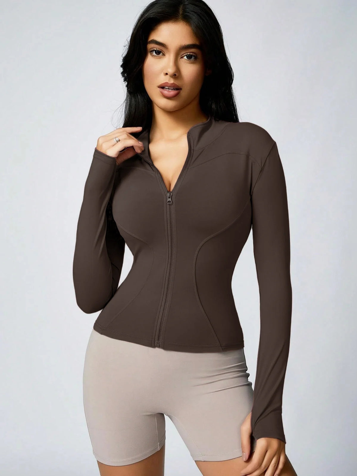 Women's Zip-Up Turtleneck Sports Jacket – Slim-Fit Activewear Top