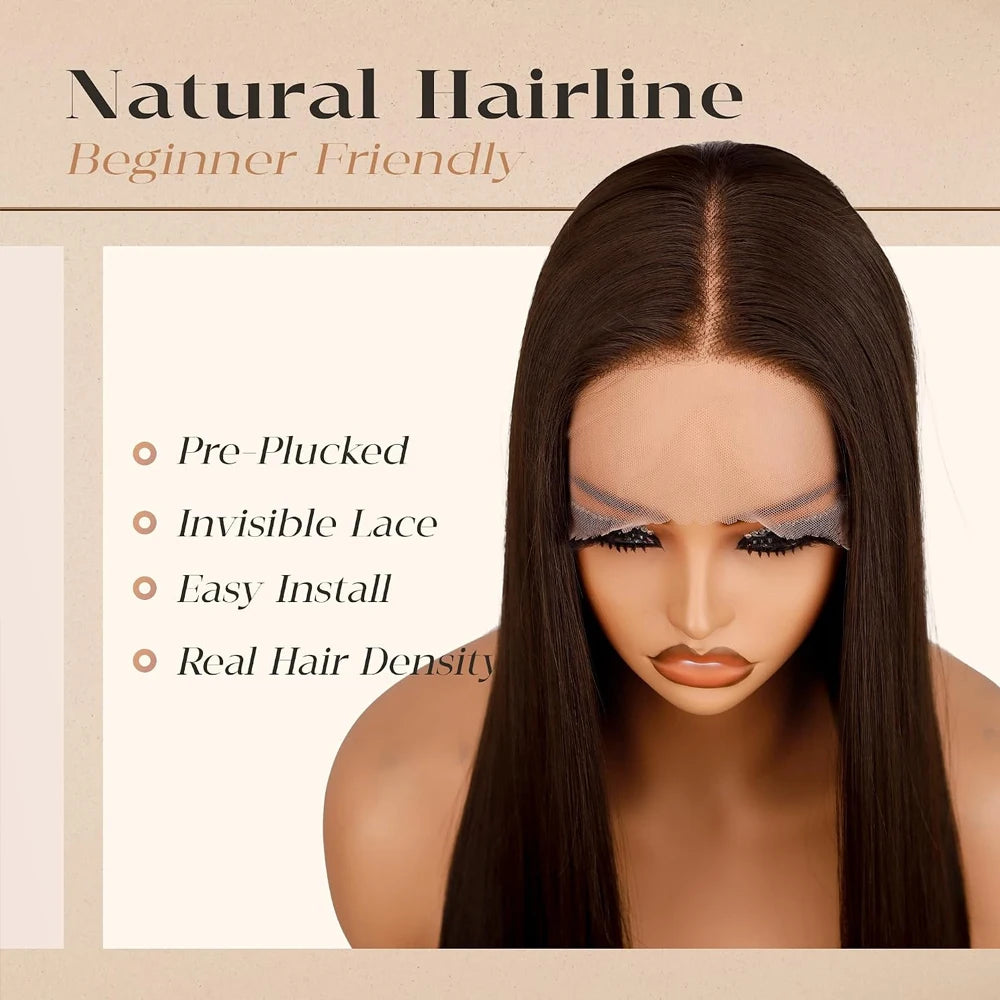 Chocolate Brown Straight Human Hair Wig 13x6 HD Lace Front