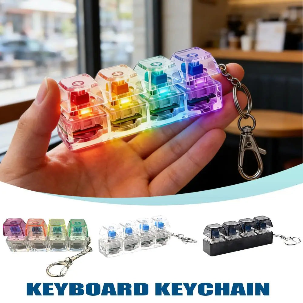 RGB LED Keyboard Keychain Fidget Toy – 4-Button Stress Relief Keycap