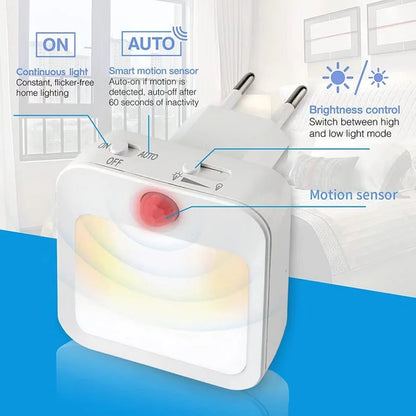 Motion Sensor Night Light – Plug-In LED with Adjustable Brightness